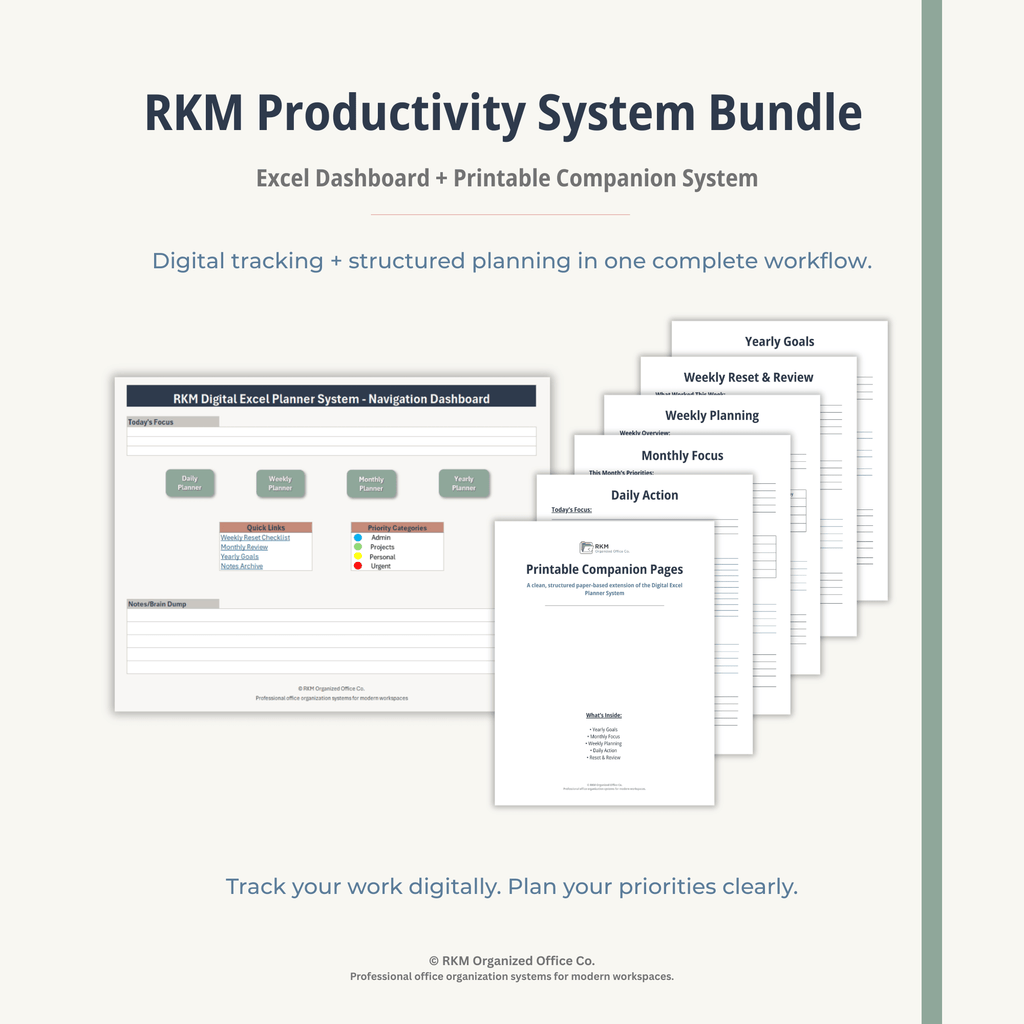 RKM Productivity System Bundle | Excel Dashboard + Printable Companion System