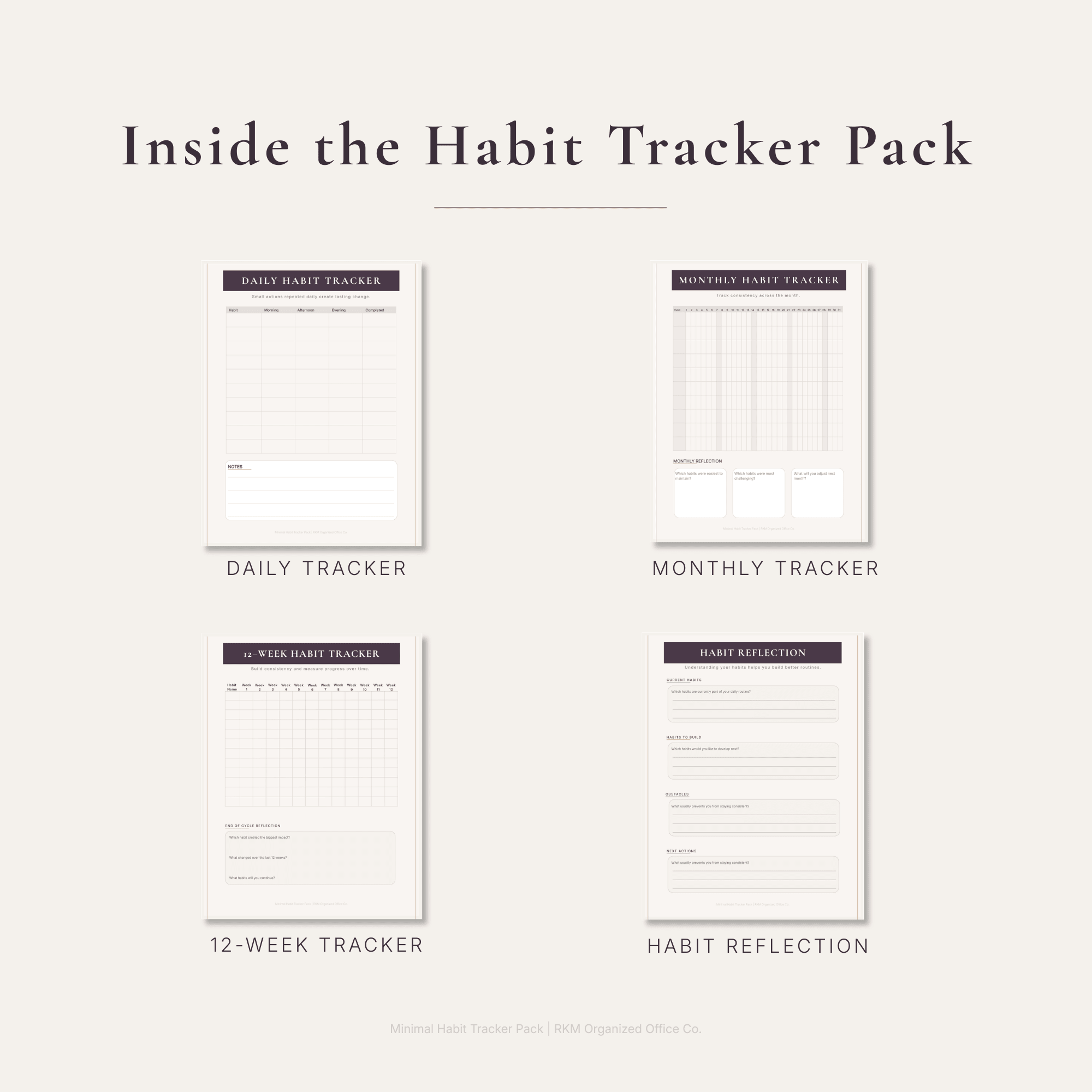 RKM Minimal Habit Tracker Pack | Daily, Monthly & 12-Week Habit Tracker System