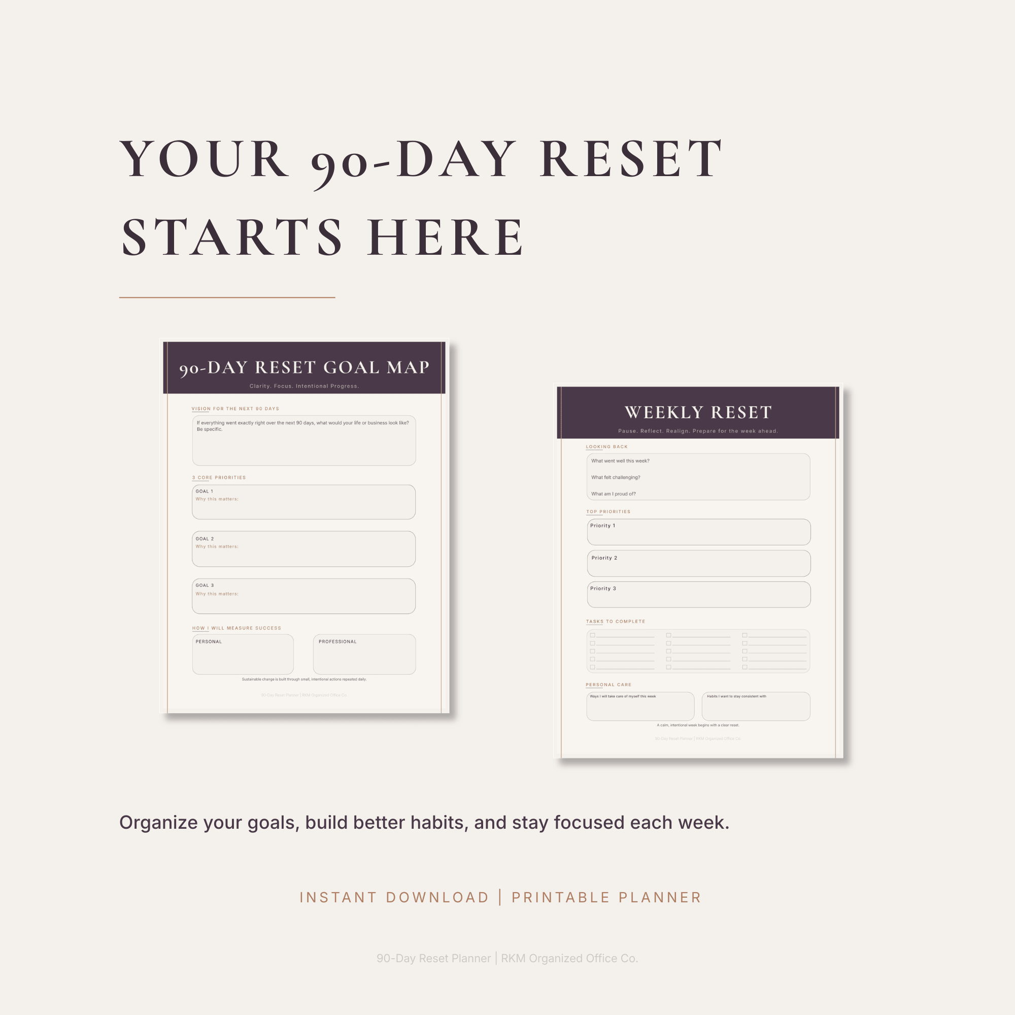 RKM 90-Day Reset Planner | Printable Goal Planner & Habit Tracker