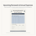 Upcoming Renewals & Annual Expenses (Printable PDF) | Stay ahead of larger yearly costs before they arrive.