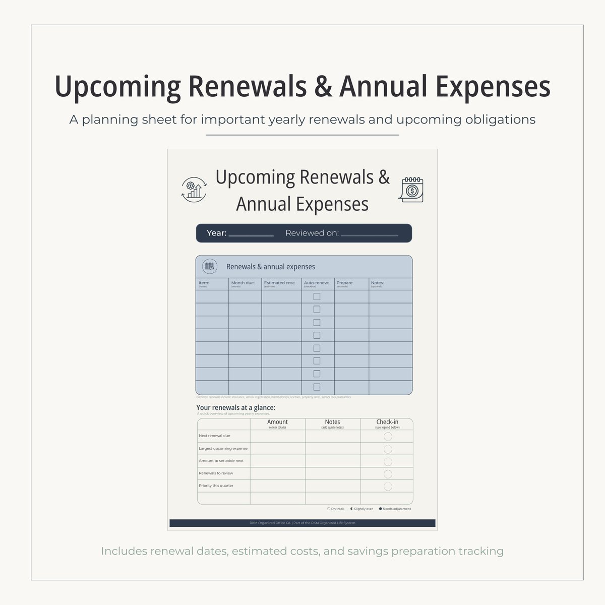 Upcoming Renewals & Annual Expenses Tracker