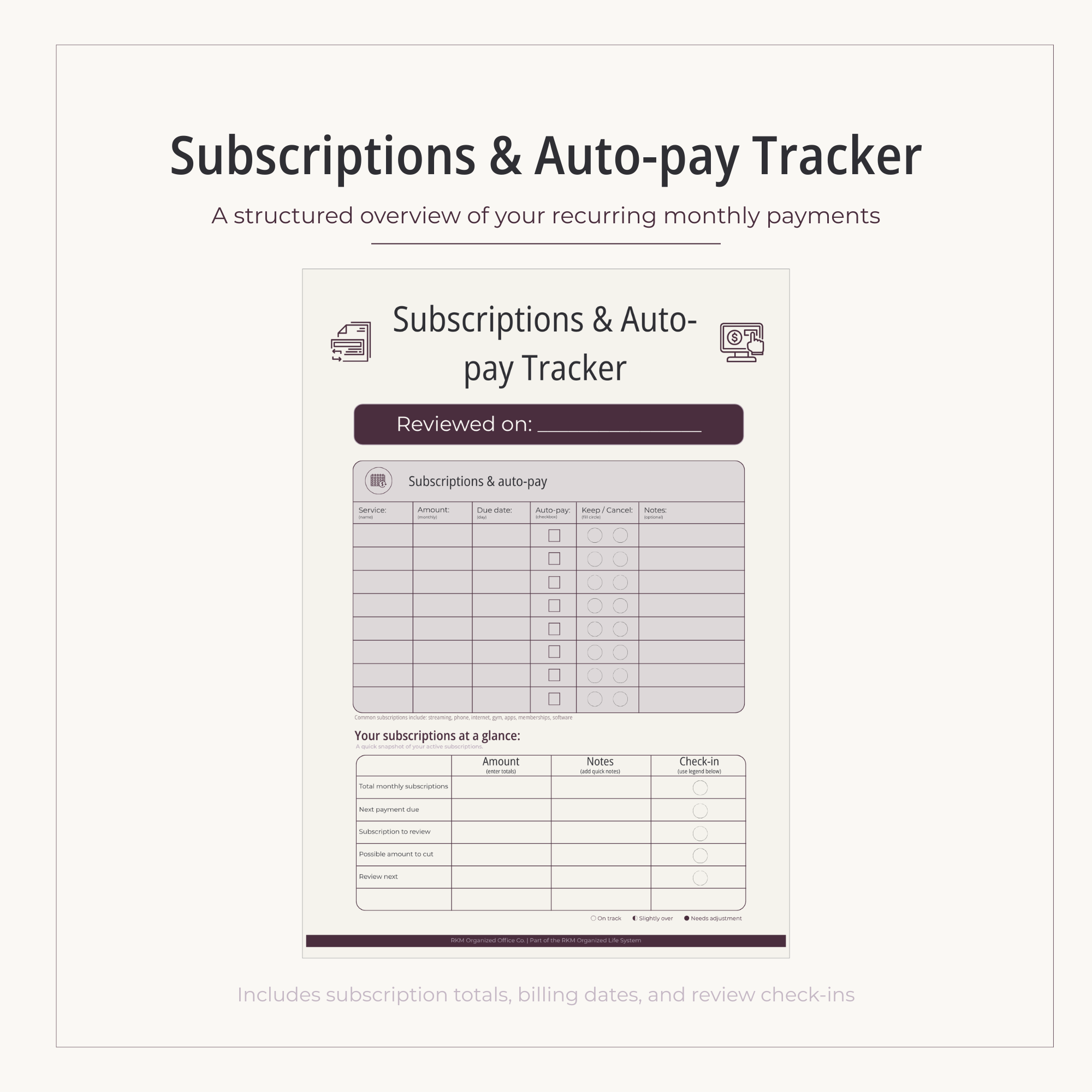 Subscriptions & Auto-Pay Tracker (Printable PDF) | A simple place to track recurring payments before they sneak up on you.