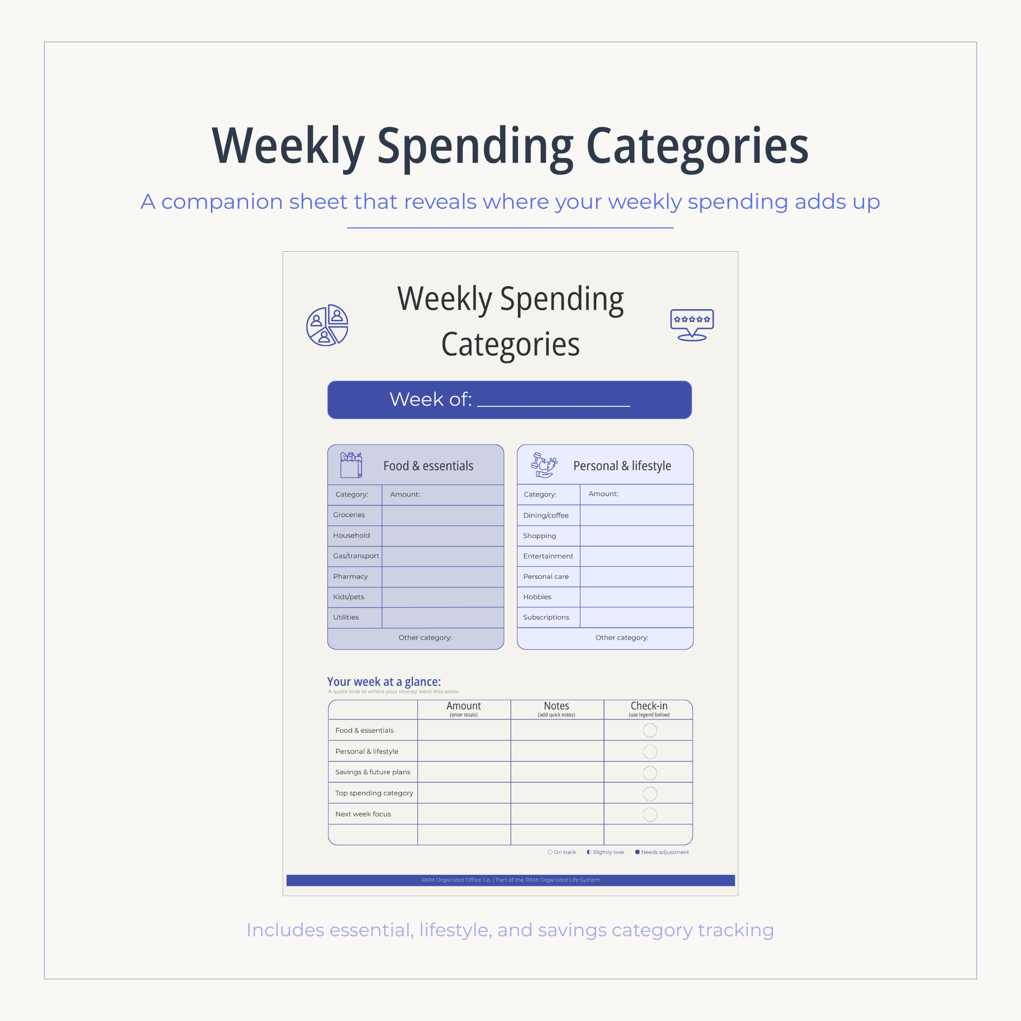 Weekly Spending Categories (Printable PDF) | A clear breakdown of where your money actually goes each week.