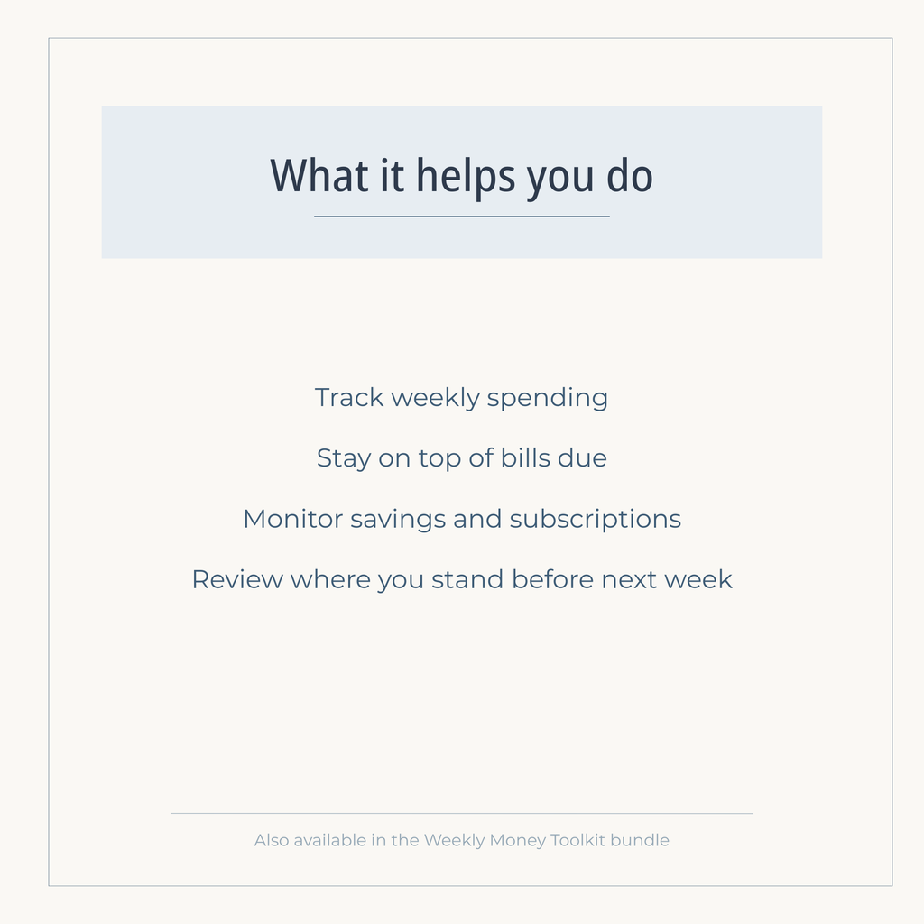 Weekly Finance Tracker (Printable PDF) | A simple weekly reset for bills, spending, and savings.