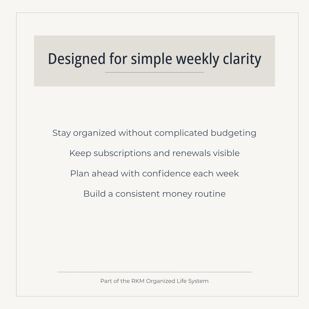 Weekly Money Toolkit (Printable PDF Bundle) | A simple 4-page system for tracking spending, subscriptions, and upcoming expenses each week.