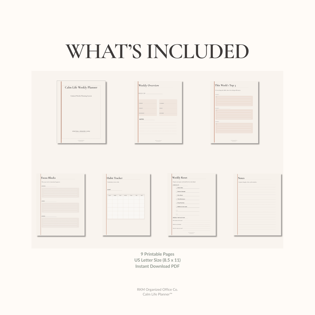 Calm Life Weekly Planner | Undated Minimal Weekly Planning System